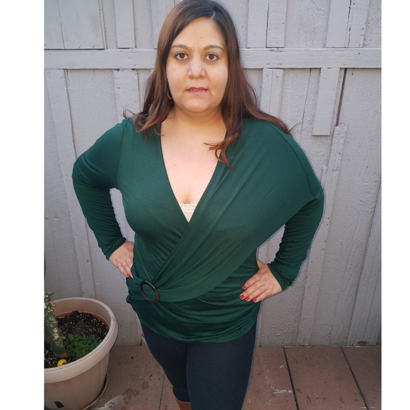 1x-3x New Plus Size Green Long Sleeve Top - Picture 8 of 8